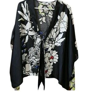 Atina Cristina Floral Pussycat Bow Overlay Coverup Top OS